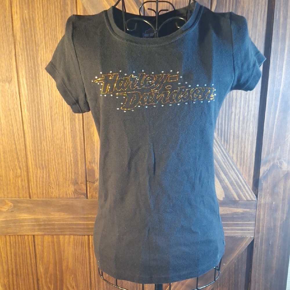 Harley-Davidson Black Tee with Gold Studs